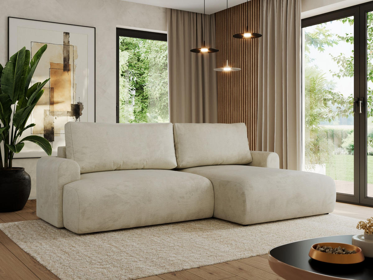 ECKSCHLAFSOFA TONO L Beige Velvet - rechts - Beige/Schwarz, Kunststoff/Textil (150/260cm) - MKS