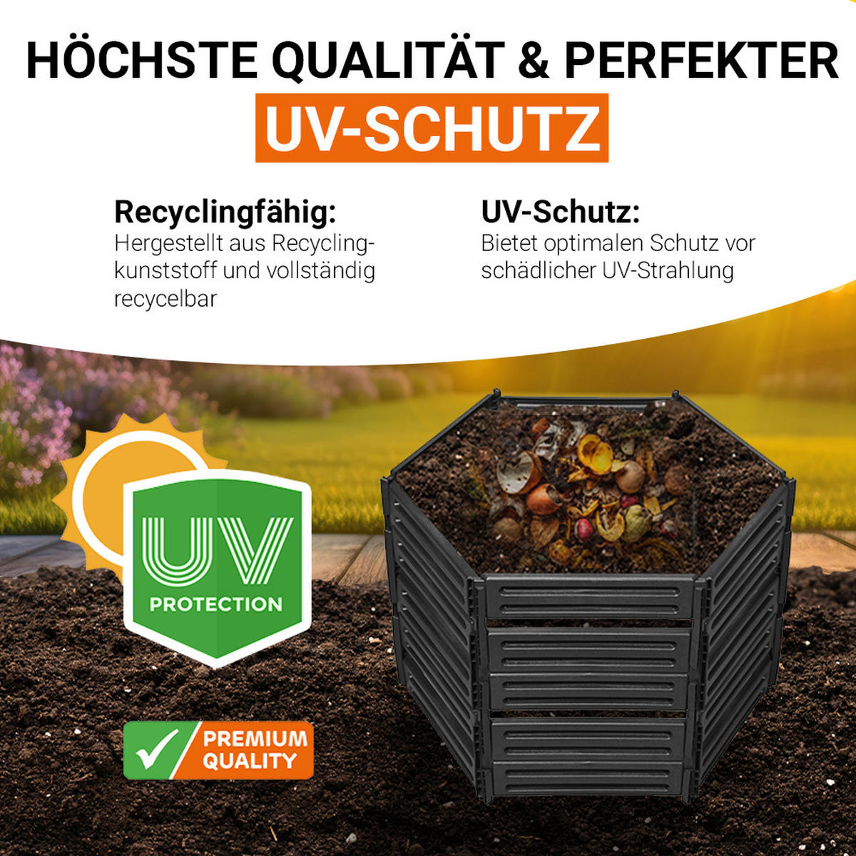 STECKKOMPOSTER 600 L, schwarz - Schwarz, Kunststoff (111/75/111cm) - GARANTIA