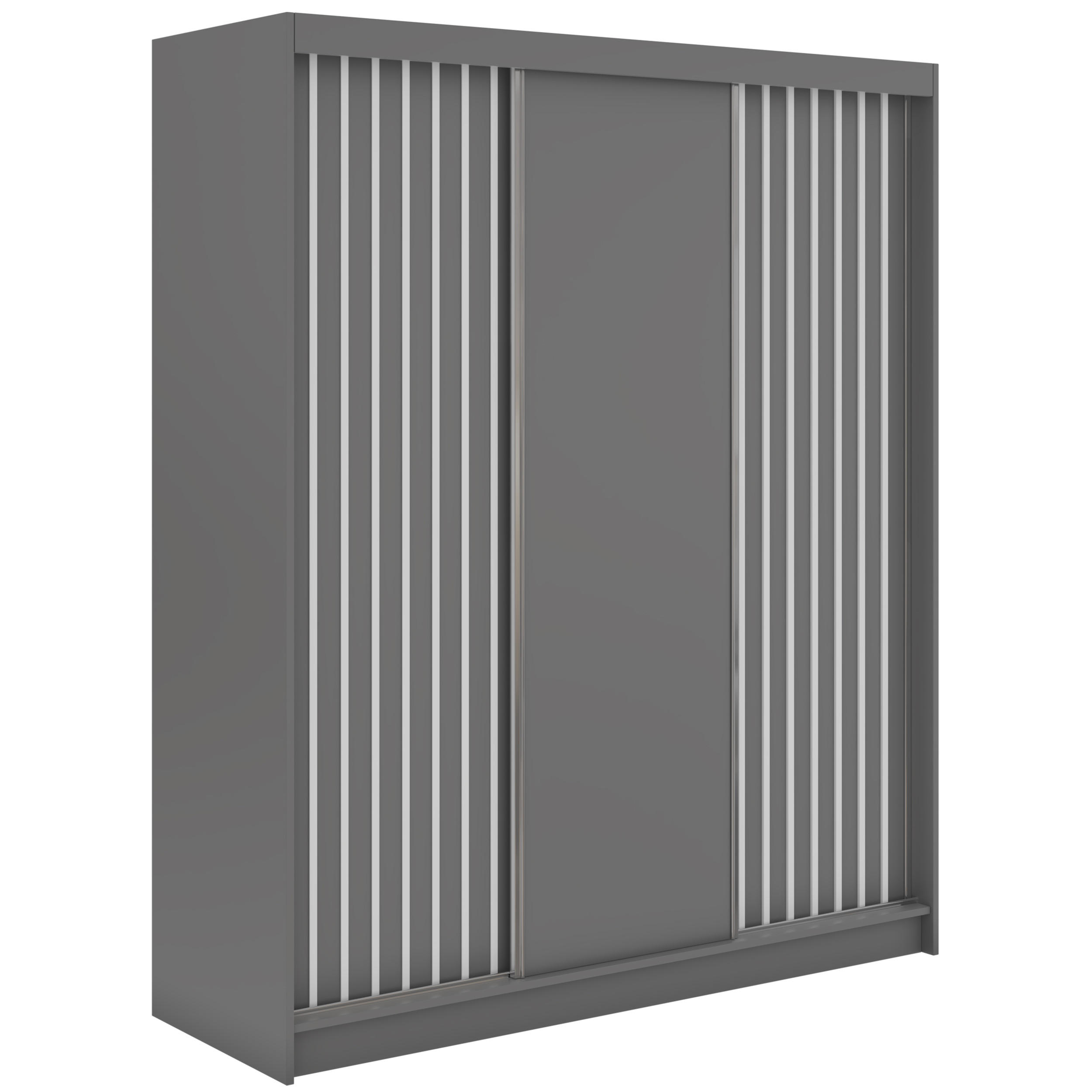 SCHWEBETÜRENSCHRANK mit Lamellen und Schubladen LUMOS - 180 - Grau und Weiß - Alufarben/Weiß, Holzwerkstoff/Metall (180/216/61cm) - MKS