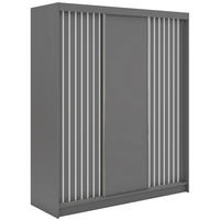 SCHWEBETÜRENSCHRANK mit Lamellen und Schubladen LUMOS - 180 - Grau und Weiß - Alufarben/Weiß, Holzwerkstoff/Metall (180/216/61cm) - MKS