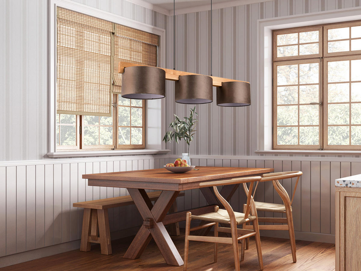 PENDELLEUCHTE Holz Breite 100cm, Lampenschirme Samt Braun - Braun/Naturfarben, Holz/Textil (25/100/150cm) - meineWunschleuchte