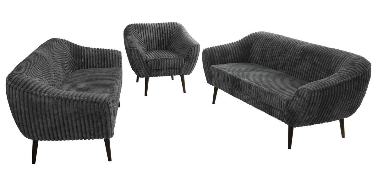 SEDACÍ SOUPRAVA 3+3+1 PIRS - Šedá Manšestr - Černé nohy - šedá/černá, kompozitní dřevo/textil (180/75/74cm) - MKS