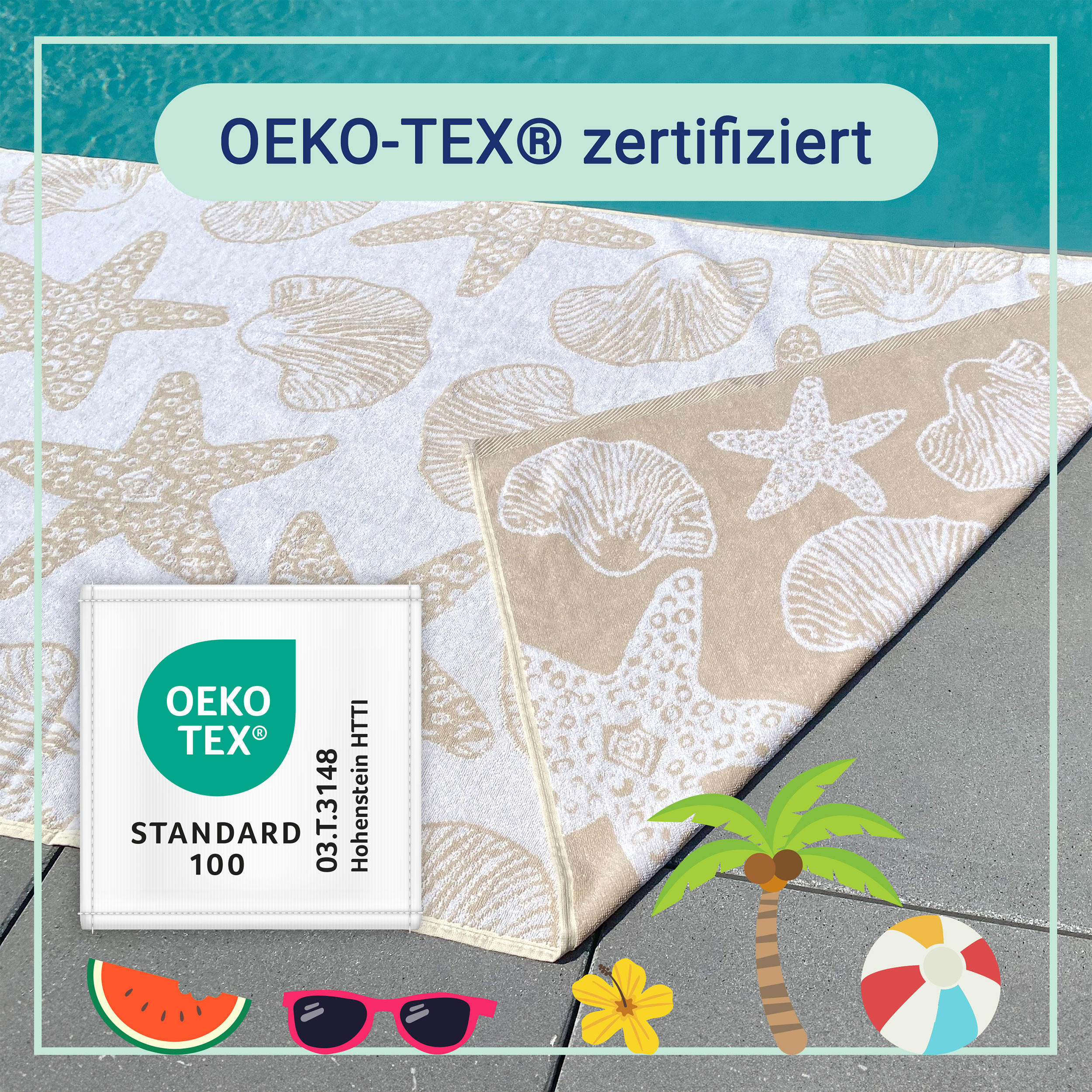 Thumbnail - Zollner Strandtuch,, Beige, Textil, 90x180 cm, Oeko-Tex® Standard 100, Badtextilien, Strandtücher