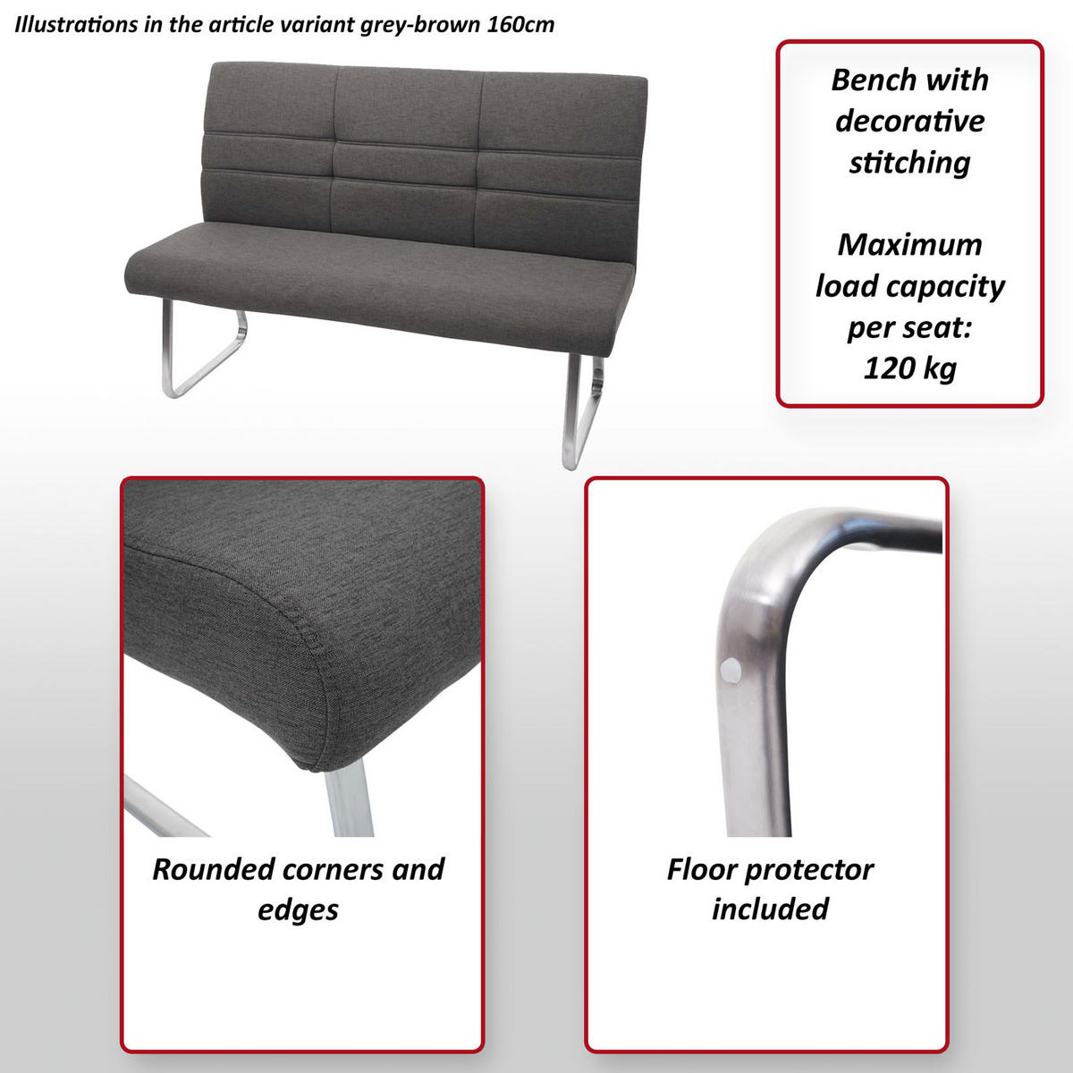 ESSZIMMER-SET Grau 3er-Set - Grau, Textil (160/99/68cm) - MCW