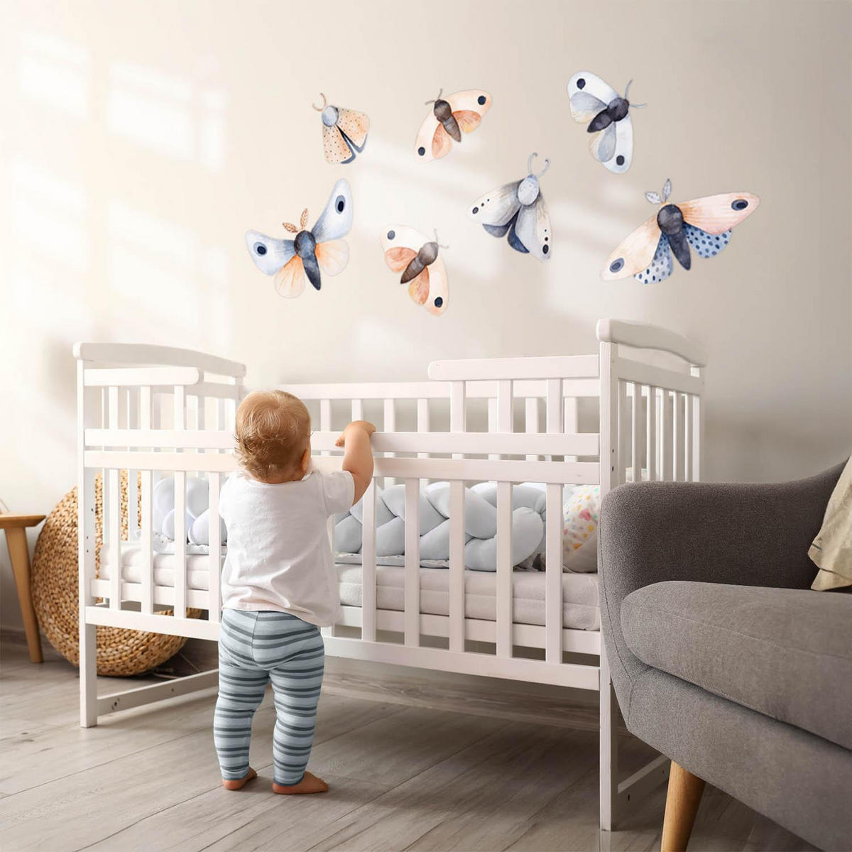 WANDAUFKLEBER 80x103cm - Pastellfarbene Motten-Insekten - Multicolor, Kunststoff (80/103/0.1cm) - Wallfluent