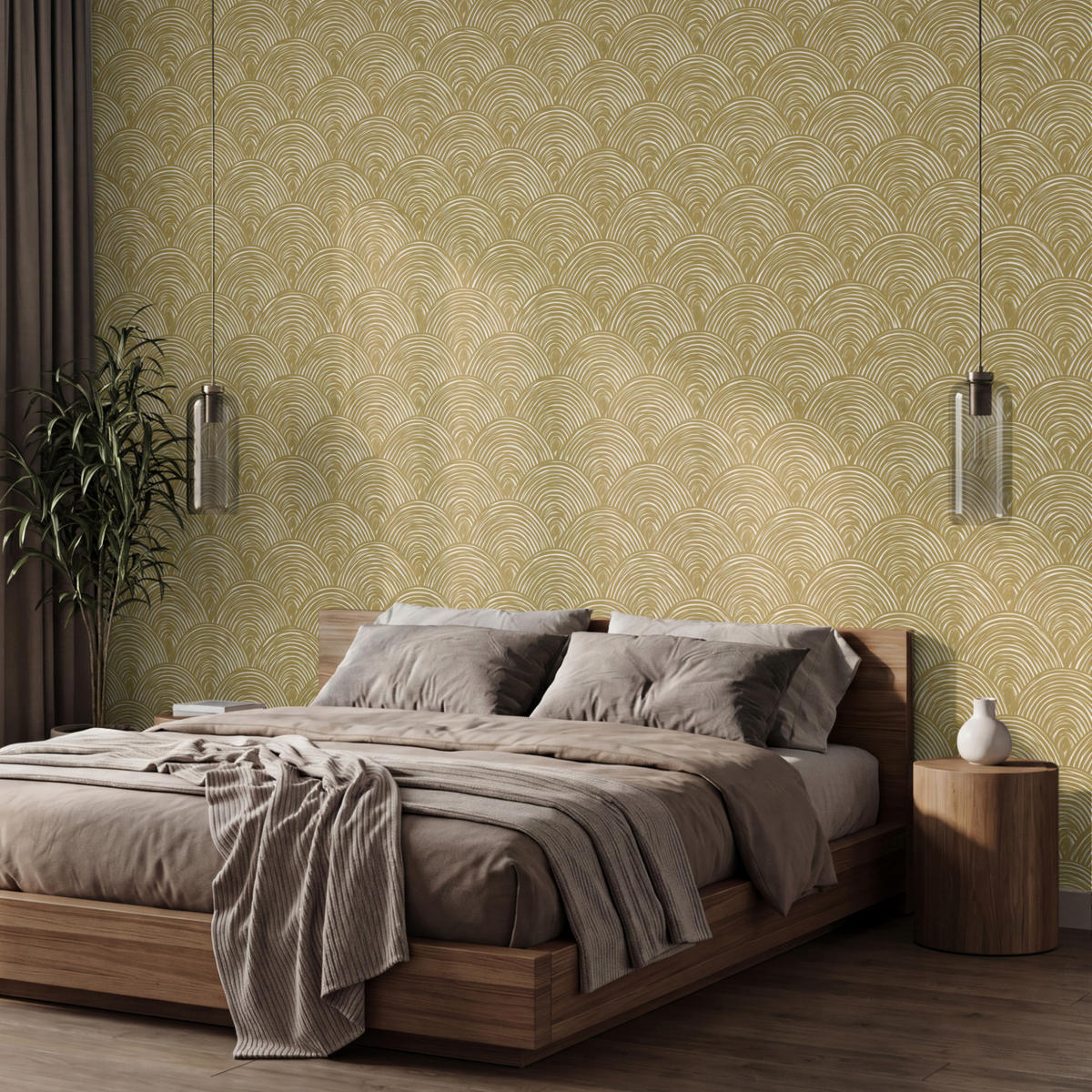 TAPETE - Fächer - Geometrisch - Grün - 450x300 cm - Goldfarben, Papier (450/300cm) - OnlyWow