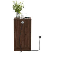 NACHTTISCH aus MDF 40x33x61,5 cm Braun mit USB-A, USB-C, Steckdose, Schublade und Mülleimer - Braun, Holzwerkstoff (33/61.5/40cm) - Modfu