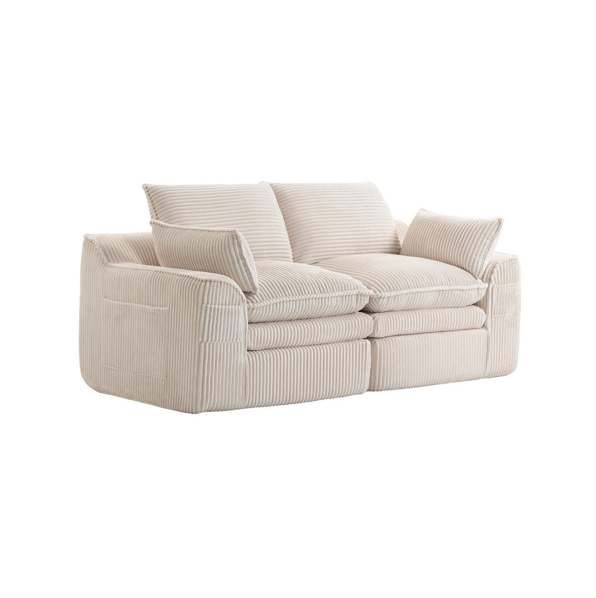 2-SITZER Sofa 191/94/85 cm Beige aus Cord mit Seitentaschen und Federkern - Beige, Textil (94/85/191cm) - Modenvie
