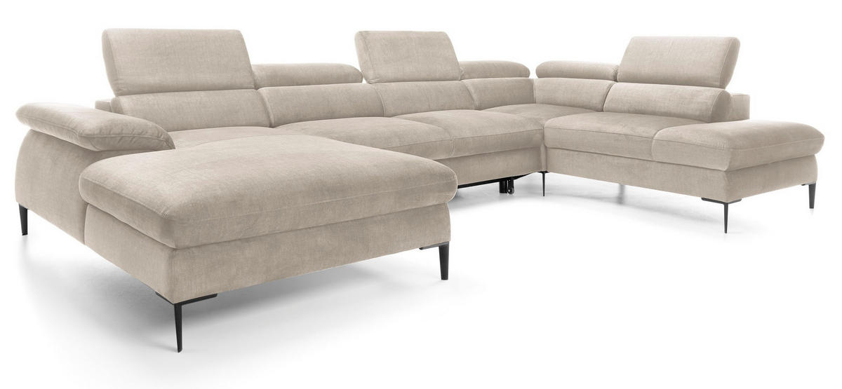 ECKSOFA U-Form 350 cm Amaro M mit Schlaffunktion, Links, Creme - Creme, Holz (214/353cm) - Emporius
