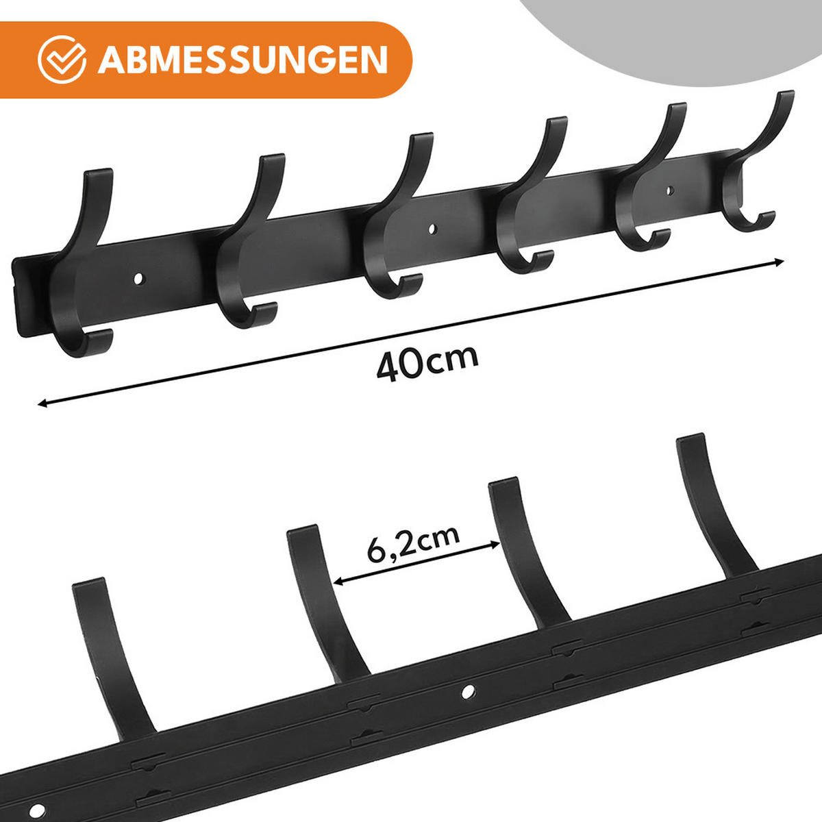 HAKENLEISTE Wand 6 Haken - Schwarz, Metall (40/40/2cm) - KRUMAD