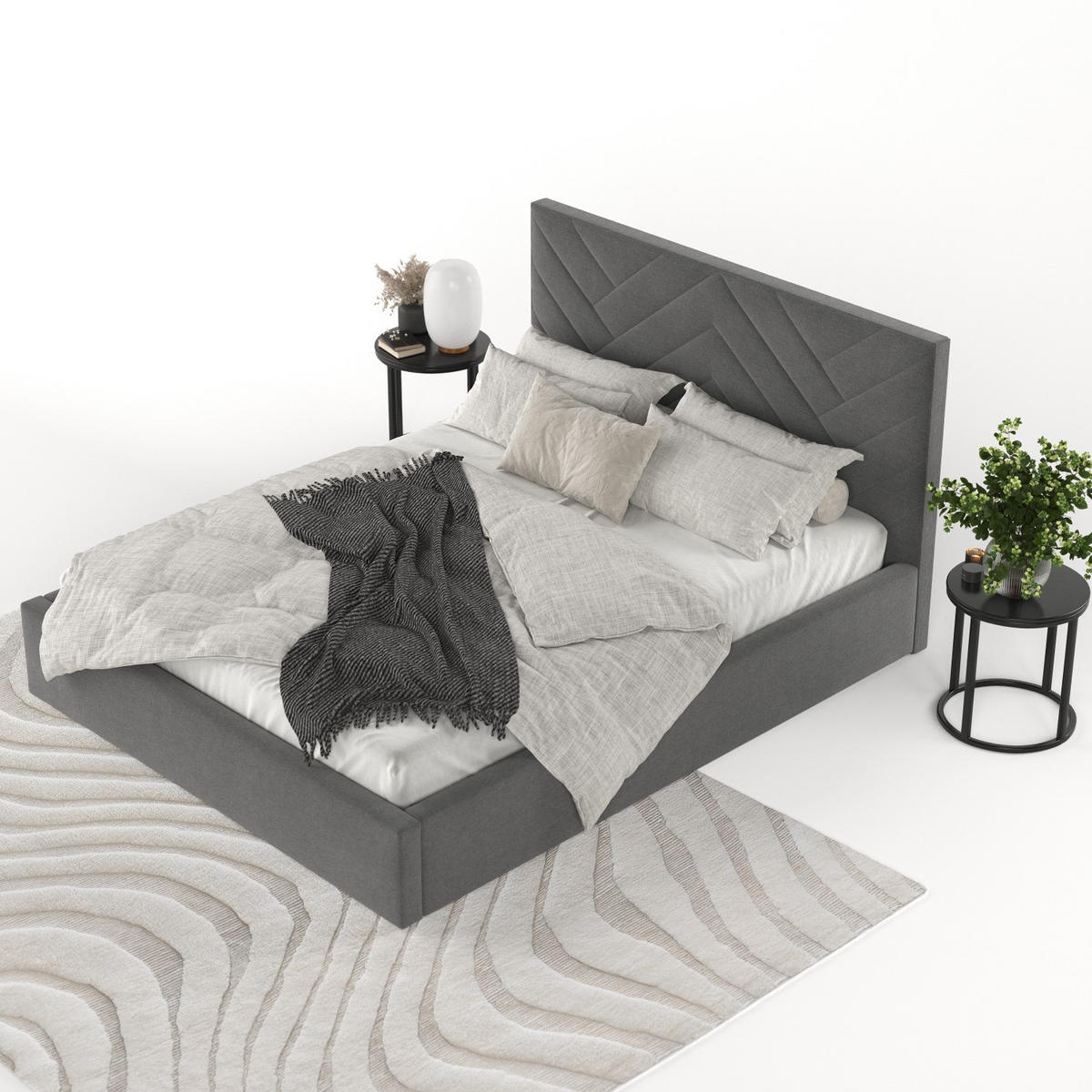 POLSTERBETT Arco 180/200 cm Anthrazit im Asti Stoff - Anthrazit/Schwarz, Holz/Holzwerkstoff (180/200cm) - AltaBeds