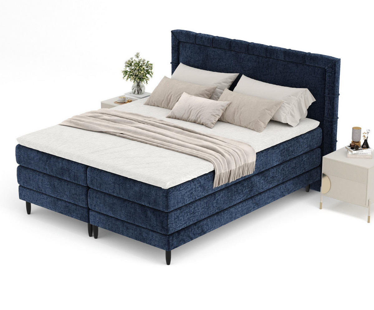 BOXSPRINGBETT Rimini Marineblau 160/200 cm mit Matratze und Topper - Schwarz/Dunkelblau, Holz/Holzwerkstoff (160/200cm) - Maison de Reve