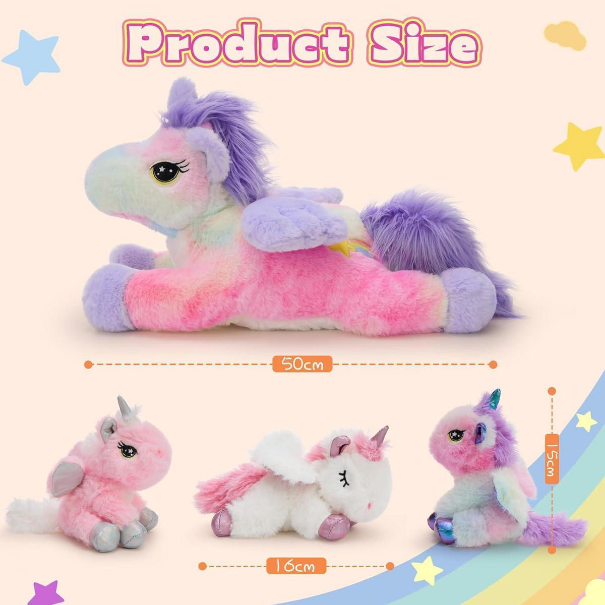 PLÜSCHTIER Einhorn 50 cm Set mit 3 Babys, leuchtet im Dunkeln - Multicolor, Textil (40/50cm)