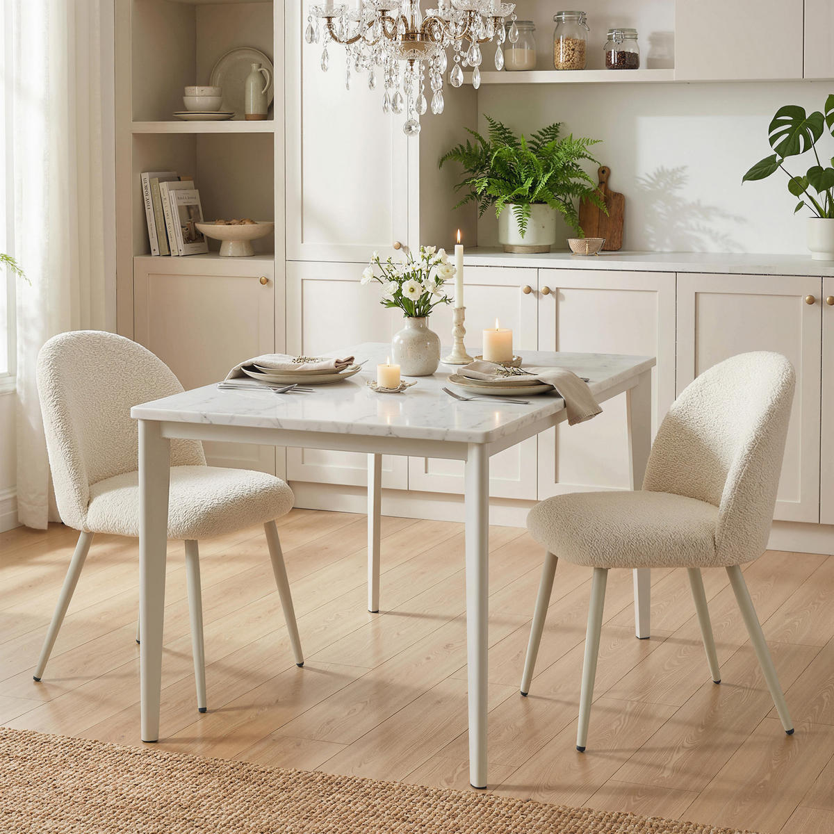 ESSZIMMERSTÜHLE 2ER-SET aus Polyester Metall Cremeweiß - Creme, Textil/Metall (50.5/78.5/57.5cm) - HOMCOM