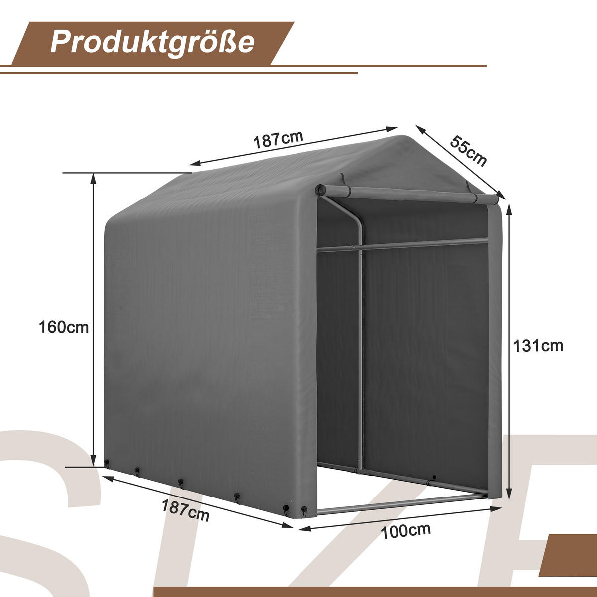 KLEINGARAGE aus verzinktem Stahlrohr 187x100x160 cm in Dunkelgrau - Dunkelgrau, Metall (187/160/100cm) - Modfu