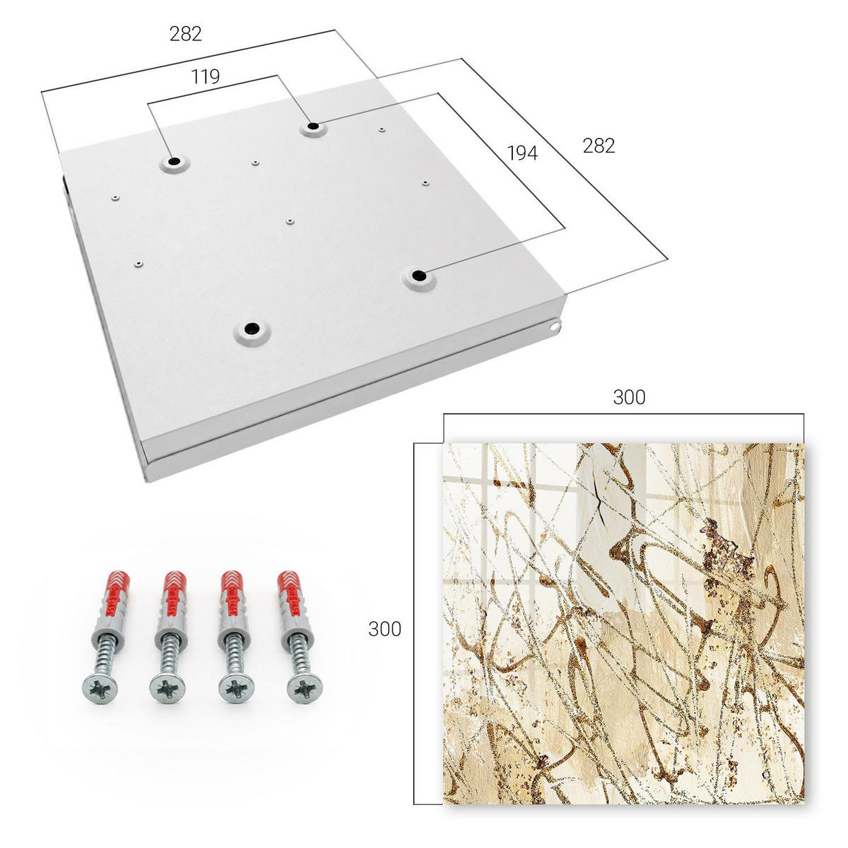 SCHLÜSSELBOX Weiß 30x30 cm – Türöffnung nach rechts - Abstrakte Komposition - Beige, Metall (30/30/5cm) - TULUP