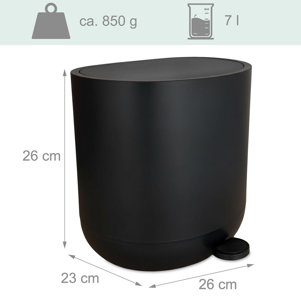 MÜLLEIMER - Schwarz, Kunststoff (26/26/23cm) - Relaxdays