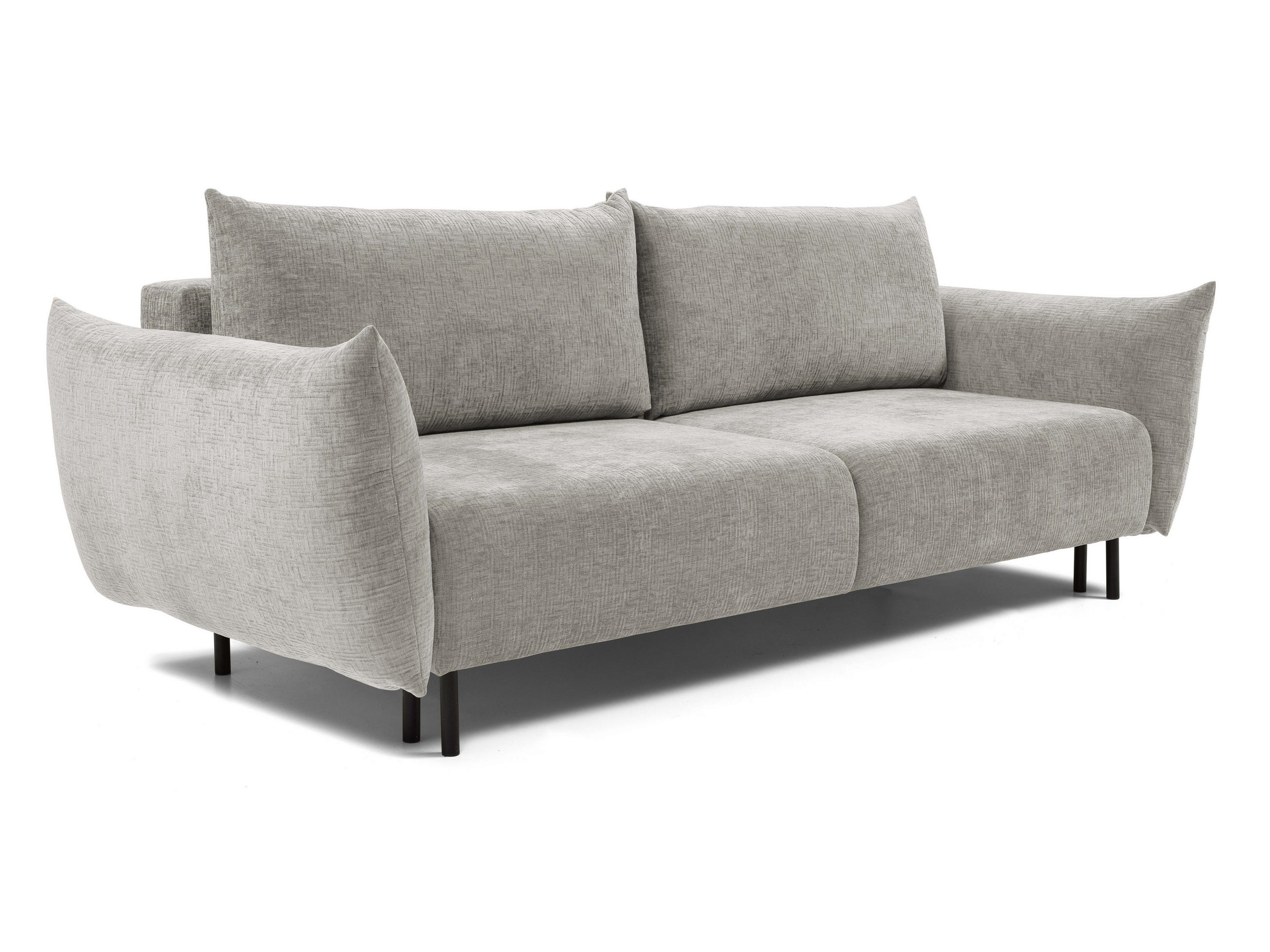 SOFA ADEL - Schlaffunktion Und Bettkasten, Wellenfederung, PUR-Schaum, Schwarze Metallfüße lose Rückenkissen, freistehend, 240x108x75 cm Silver - Silberfarben, Holz/Textil (240/75/108cm) - DomoHome