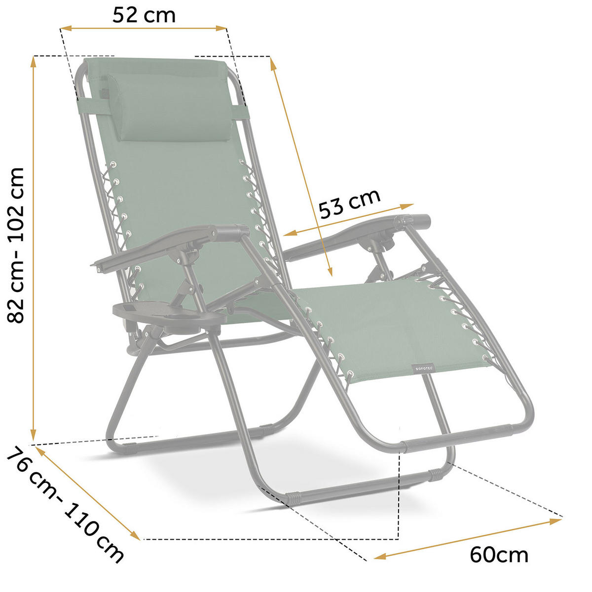 GARTEN-RELAXSESSEL Klappbarer mit Kissen, 2er Set, Grün - Grün, Metall (60/102/110cm)