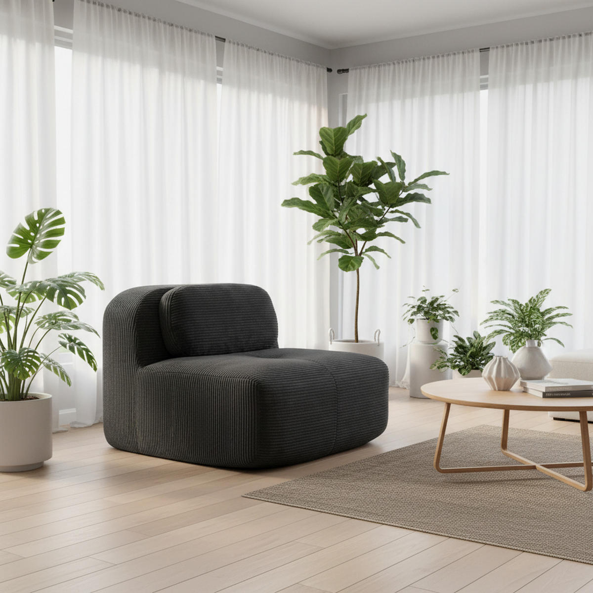 MODUL POHOVKY v manšestru, šedý, bez područek a modulární - šedá, textil (103/75/90cm) - Urban Meuble