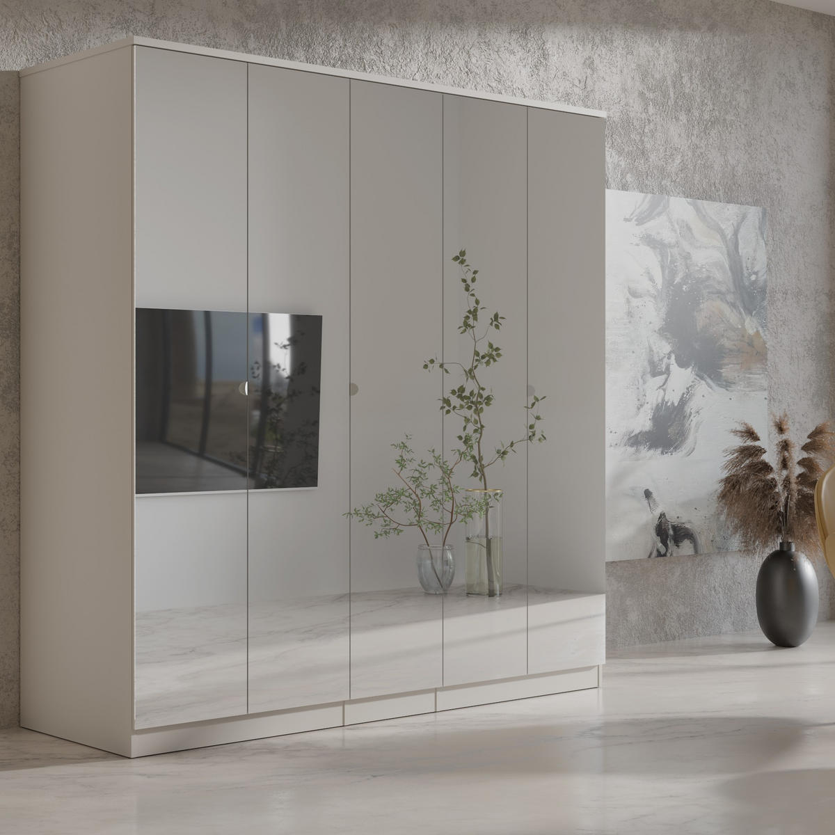 DREHTÜRENSCHRANK mit Spiegel Monza 5D 200 Kaschmir - Kaschmir/Grau, Holzwerkstoff/Metall (200/200/60cm) - mzm24