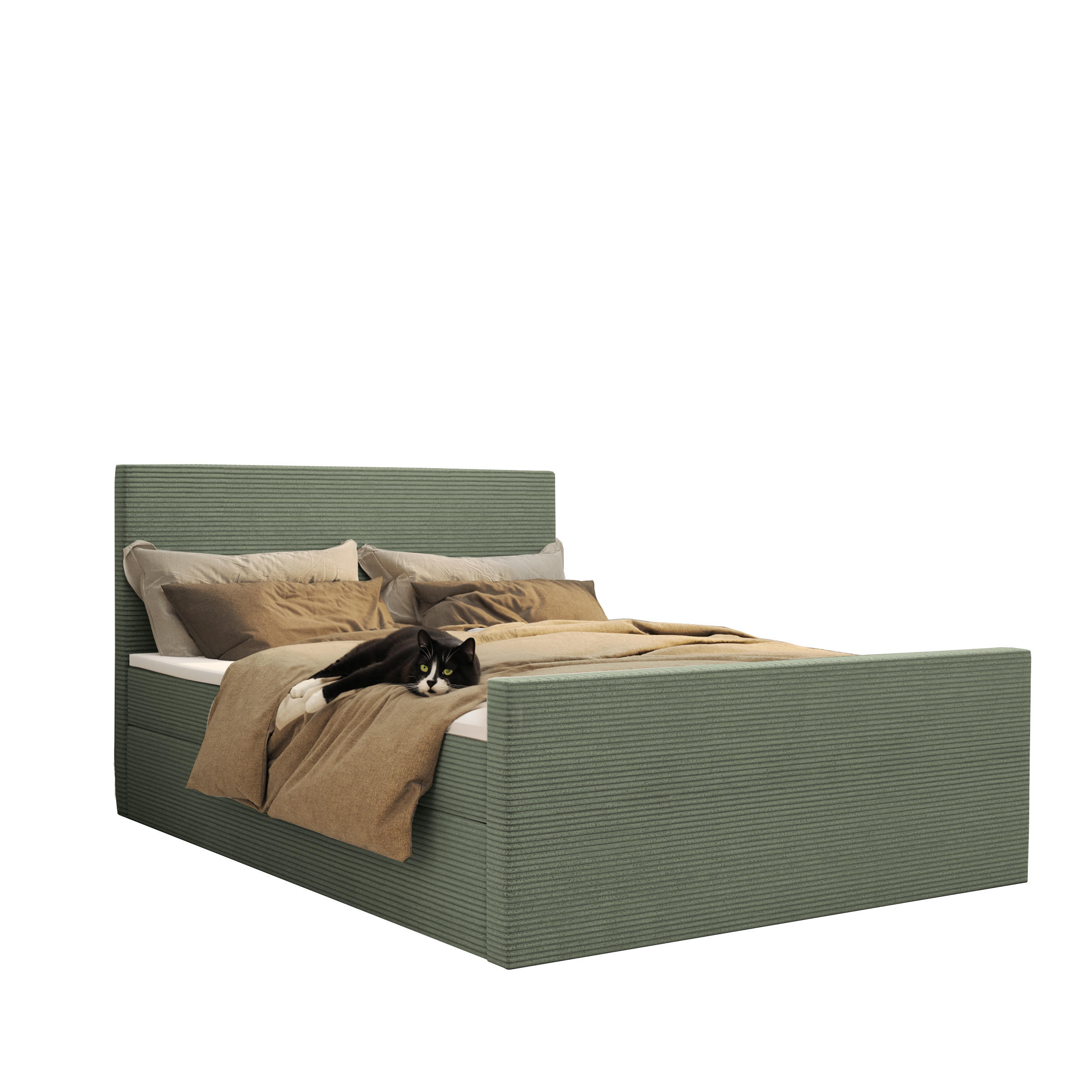 Kaiser Möbel KONTINENTÁLNÍ POSTEL s úložným prostorem a topperem VIESTA tkanina Poso Světle zelená 160x200 cm H3-Bonell