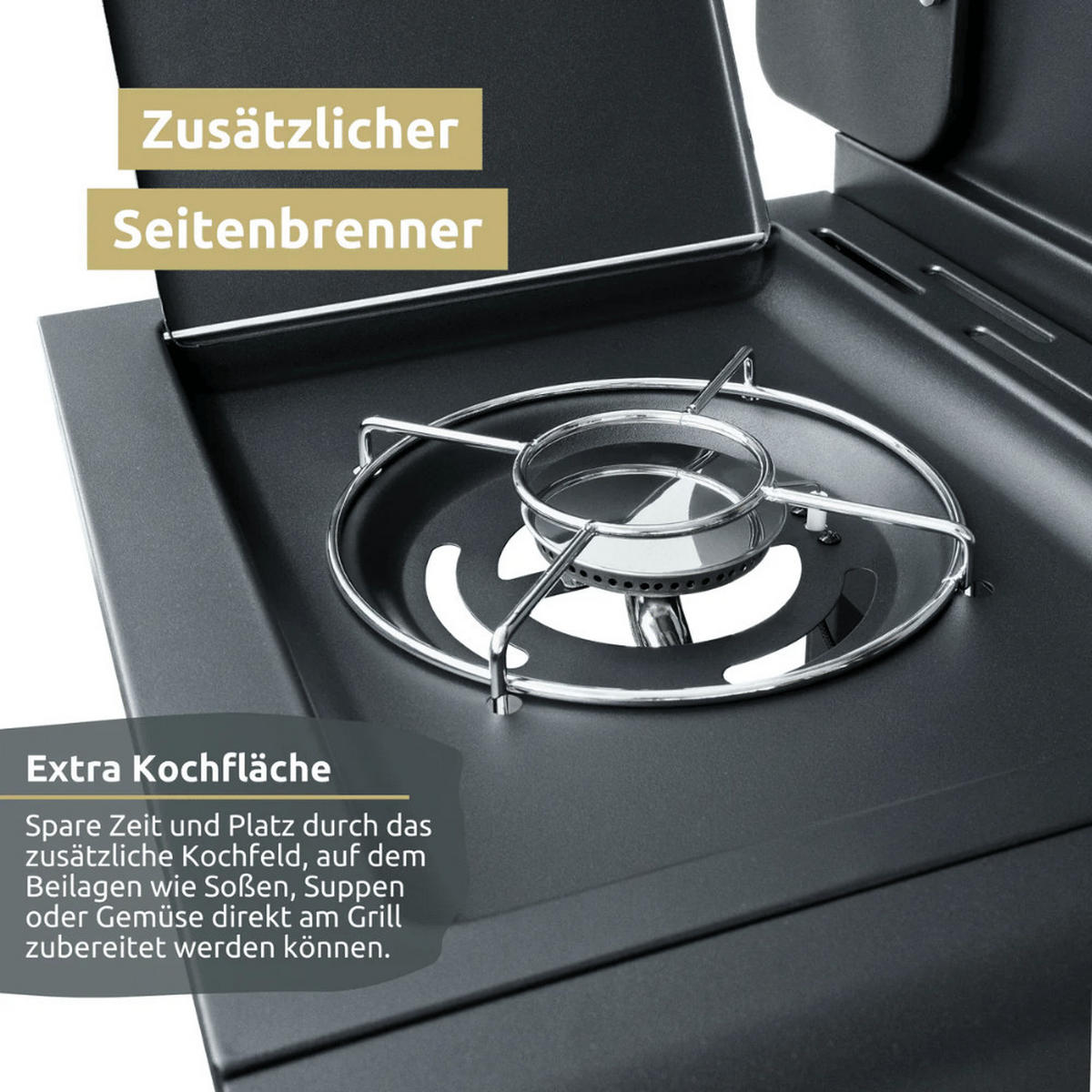 GASGRILL 3+1 Brenner mit Deckel DELO mit Seitenbrenner - Silberfarben, Metall (131/110/54cm) - DELUKE