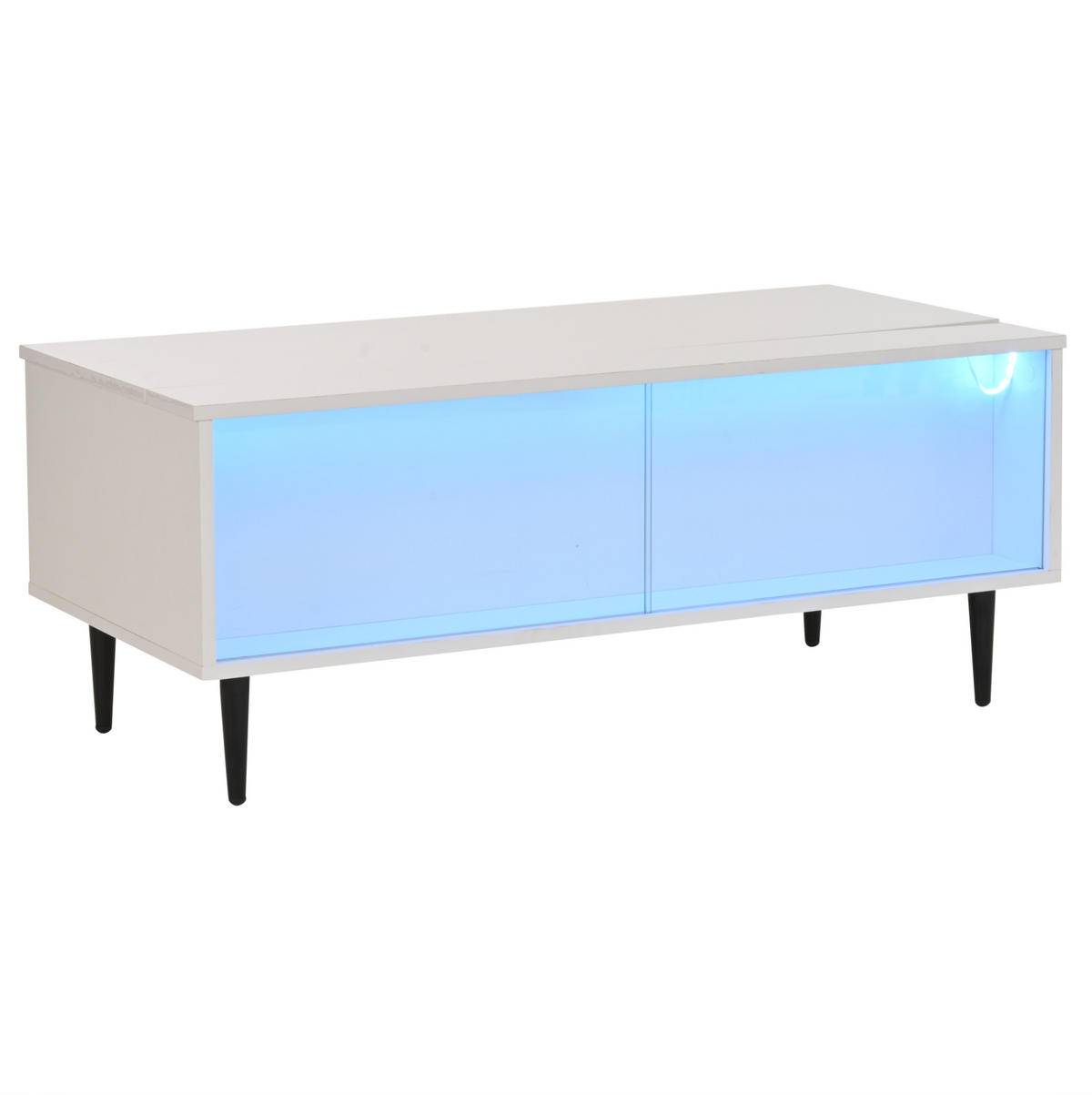 COUCHTISCH 105/50/43 cm weiß aus Spanplatte und gehärtetem Glas mit Höhenverstellung und LED-Licht - Weiß, Holzwerkstoff (105/50/43cm) - OKMYHOME