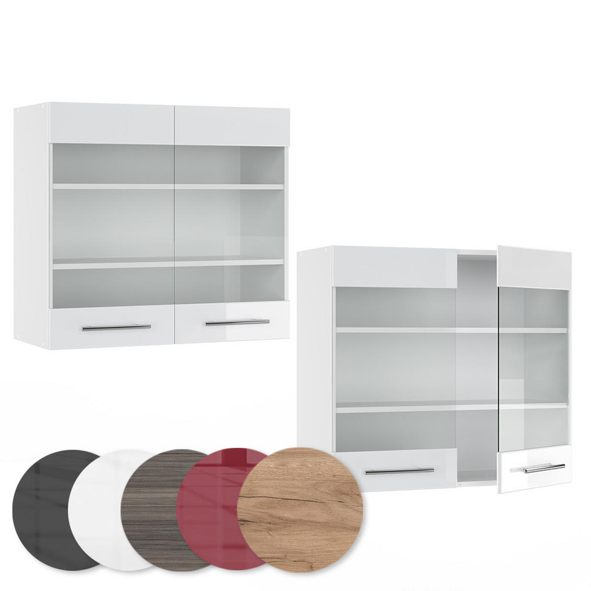 KÜCHENGLASSCHRANK Fame-Line Weiß Hochglanz 80 cm - Weiß Hochglanz/Weiß, Holzwerkstoff (80/72/34.1cm) - Vicco