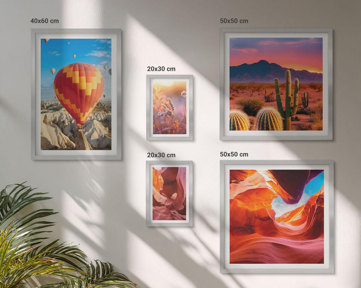 BILDER SET 5er Set - 50x50 cm & 20x30 cm & 40x60 cm Silberner Rahmen - Landschaften von Wüstenschluchten - Silberfarben, Kunststoff (40/60cm) - TULUP