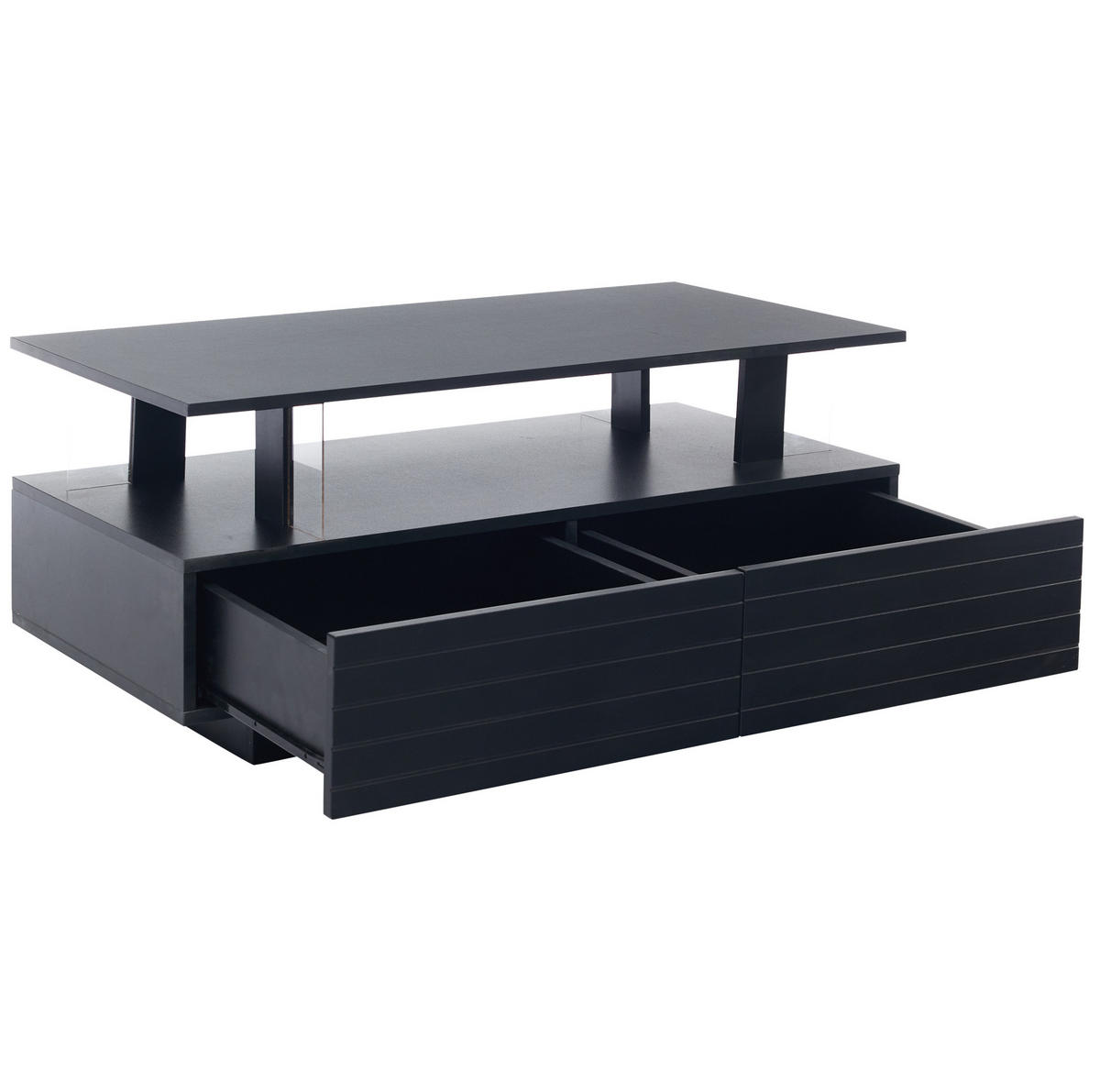 COUCHTISCH, Acryl Schwarz mit LED‑Beleuchtung, App- & Fernbedienung, doppelschichtiges Regal, 100/50/42 cm,Schwarz - Schwarz, Kunststoff (100/50/42cm) - Redom