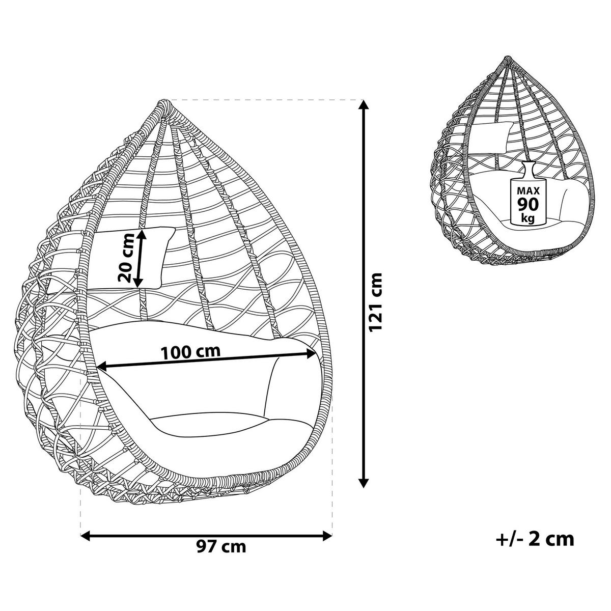 HÄNGESESSEL PE Rattan natürlich/beige mit Sitzkissen 97 cm Arsita - Beige/Naturfarben, Kunststoff (100/121/97cm) - Beliani