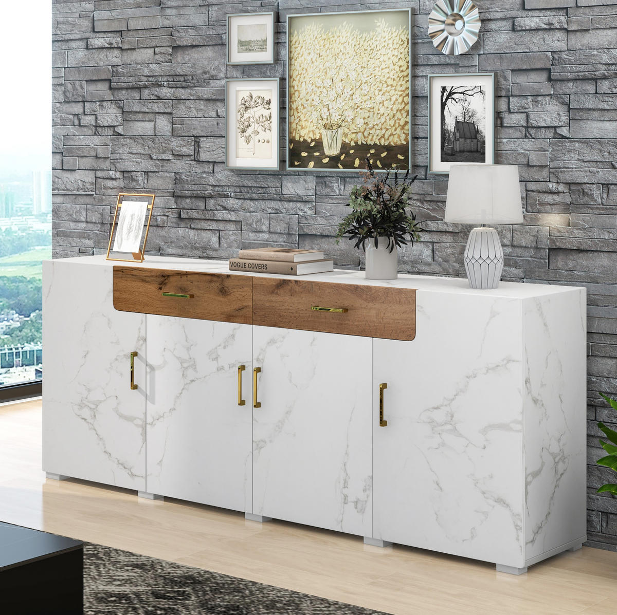 SIDEBOARD 208/39,5/80 cm mit 4 Türen und 2 Schubladen, viel Stauraum aus Holzwerkstoff, Weiß - Weiß, Holzwerkstoff (208/80/39.5cm) - Redom