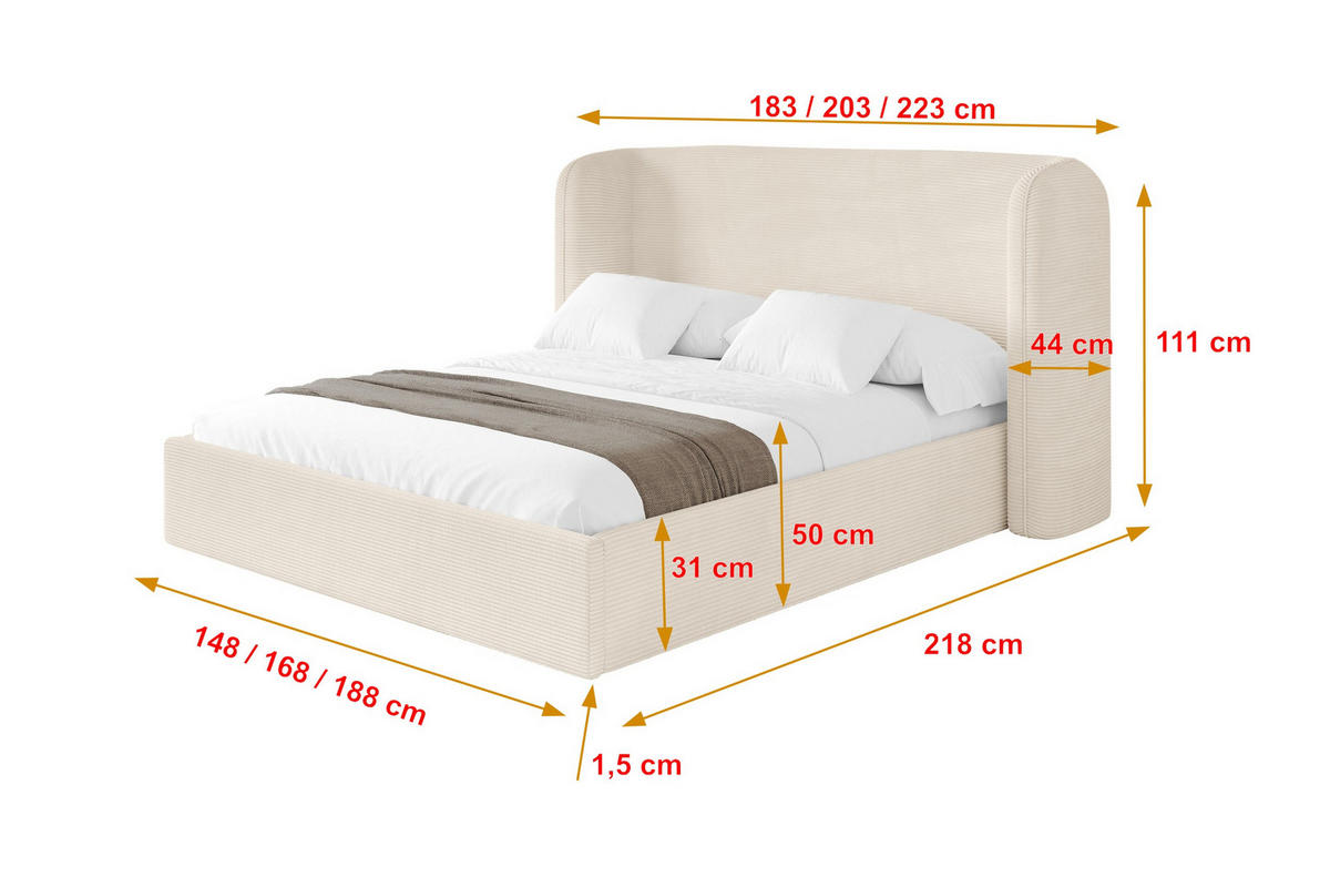POLSTERBETT mit Bettkasten und Lattenrost, Boxbett ohne Matratze - ESTI 160x200 Beige - Kaschmir, Holzwerkstoff/Textil (160/200cm) - ALTDECOR