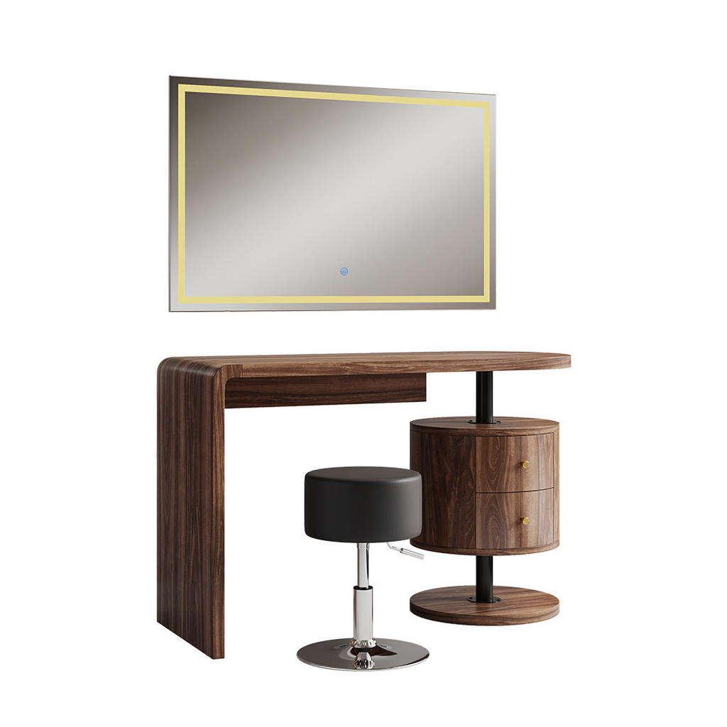 MASĂ DE TOALETĂ Lara Stejar rustic 120 cm cu oglinda LED si taburet