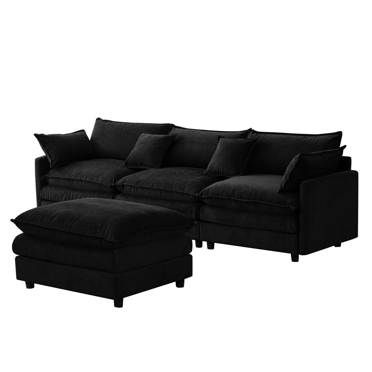 ECKSOFA 267/154/85 cm Schwarz mit Chaiselongue und Hocker - Schwarz, Textil (267/154cm) - Oxeza