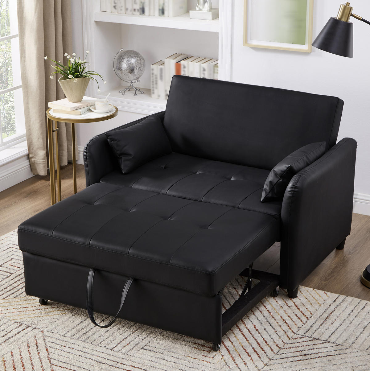 SCHLAFSOFA PU-Bezug wasserabweisend und ausziehbar Antikschwarz 122/83/82 cm - Schwarz, Kunststoff (83/82/122cm) - Redom