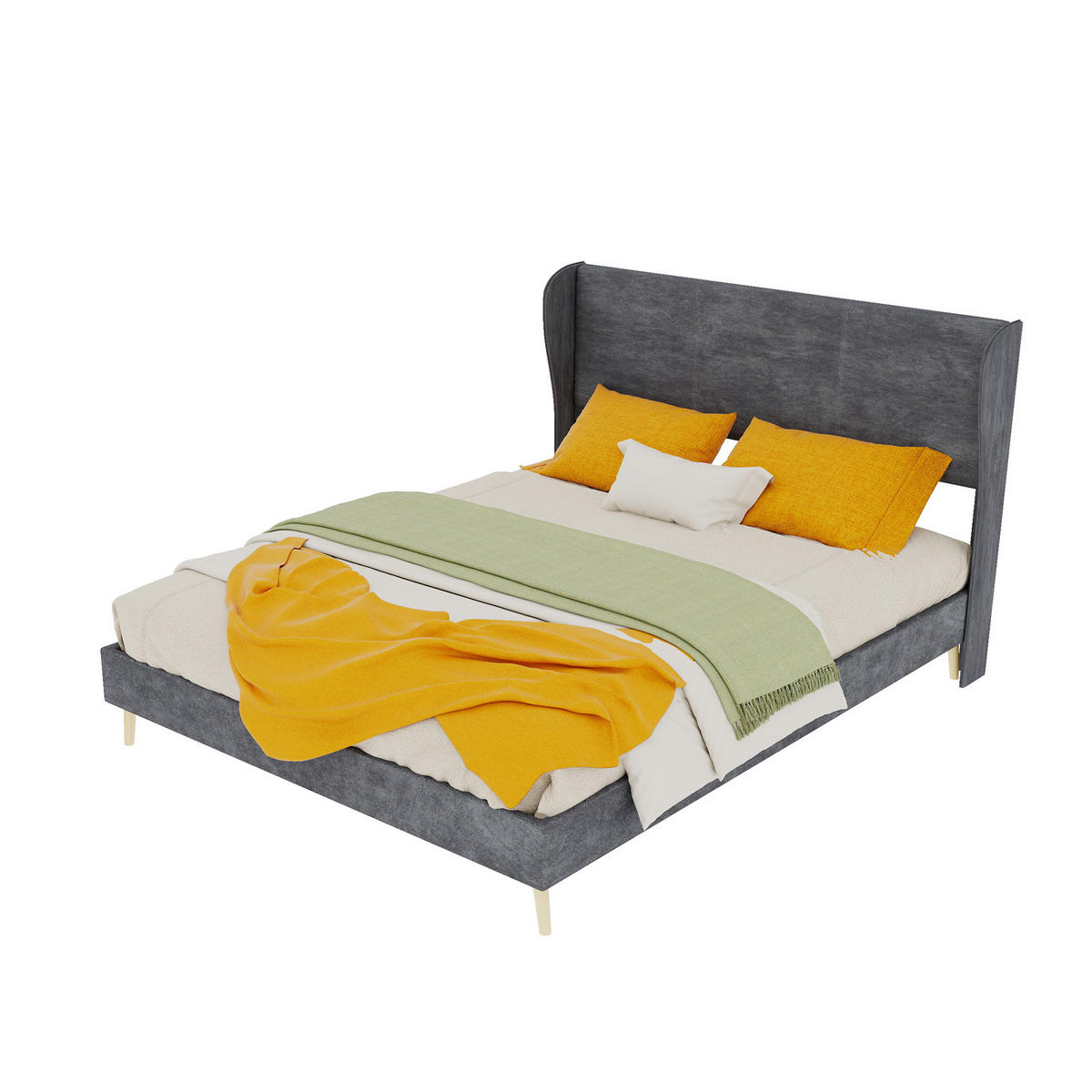 POLSTERBETT 140/200 cm DE-32997 mit Kopfteil und Matratze Grau - Grau, Metall (140/200cm) - ComfortXL