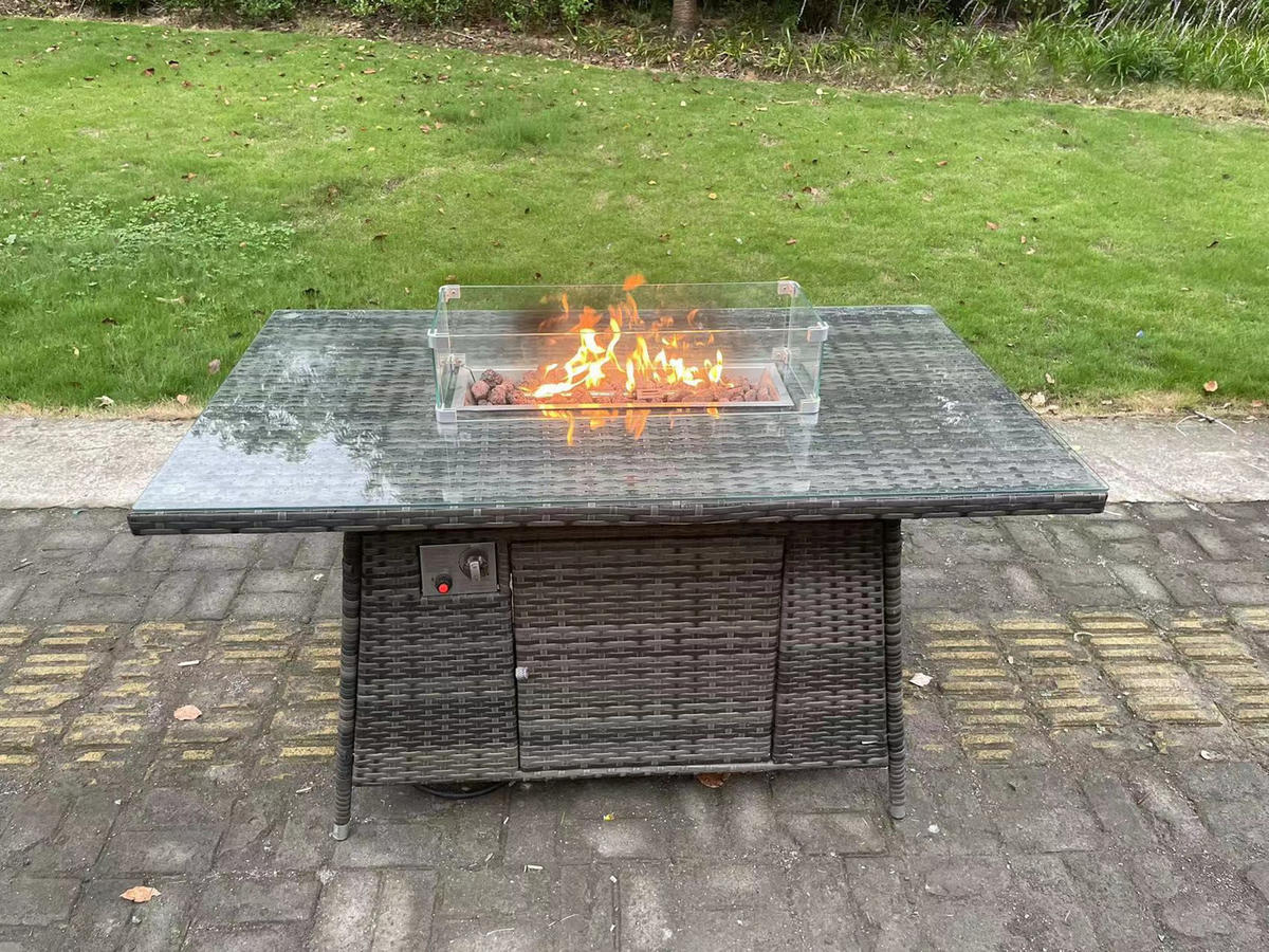 GARTENTISCHGRUPPE Polyrattan 5-Sitzer Grau - Dunkelgrau/Grau, Glas/Kunststoff - Fimous