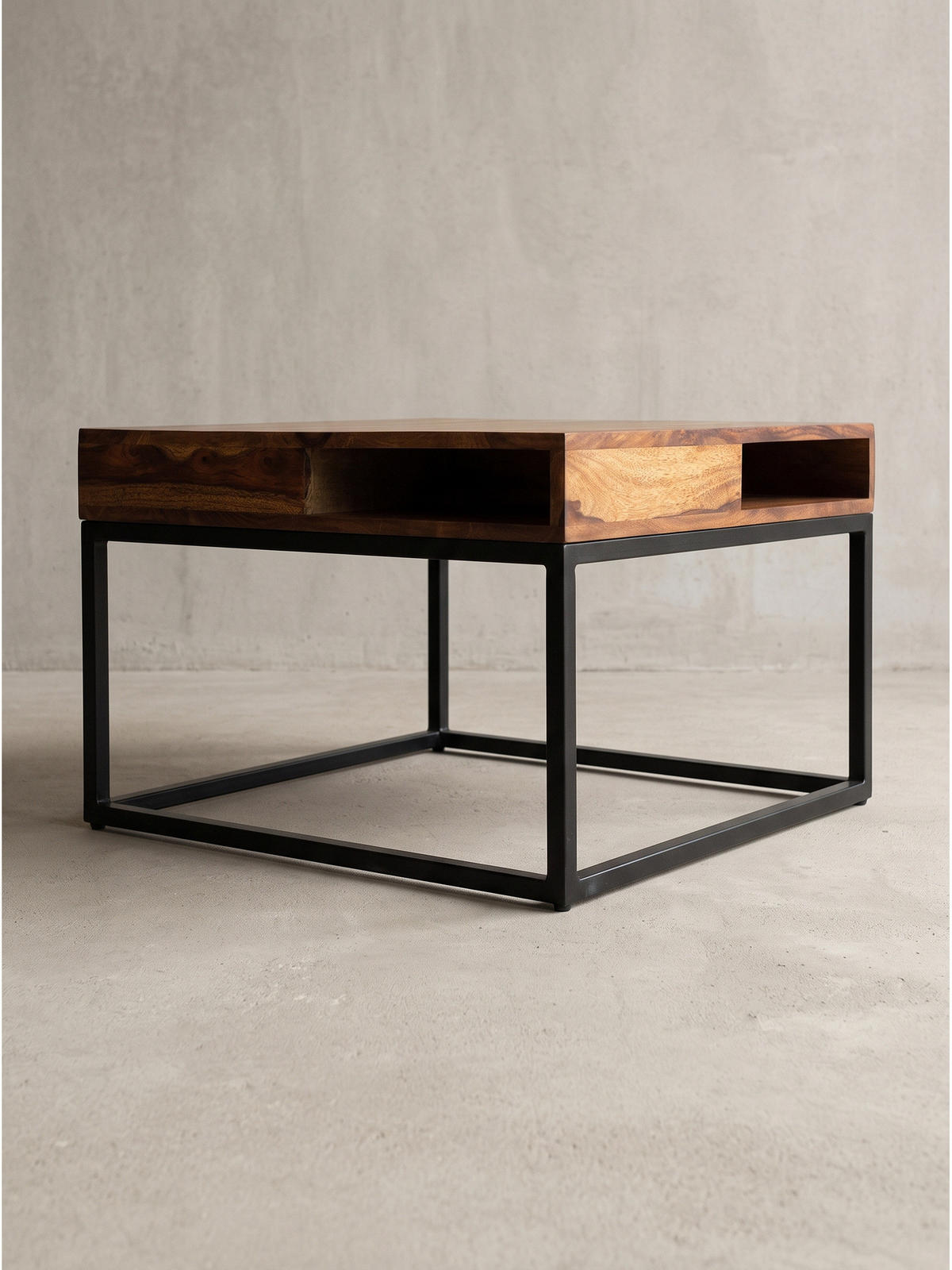 COUCHTISCH SAZAVA, Dunkles Massivholz-Schwarz, mit Stauraum, 60 x 60 x 40 cm - Schwarz/Braun, Holz/Metall (60/60/40cm) - KADIMA DESIGN