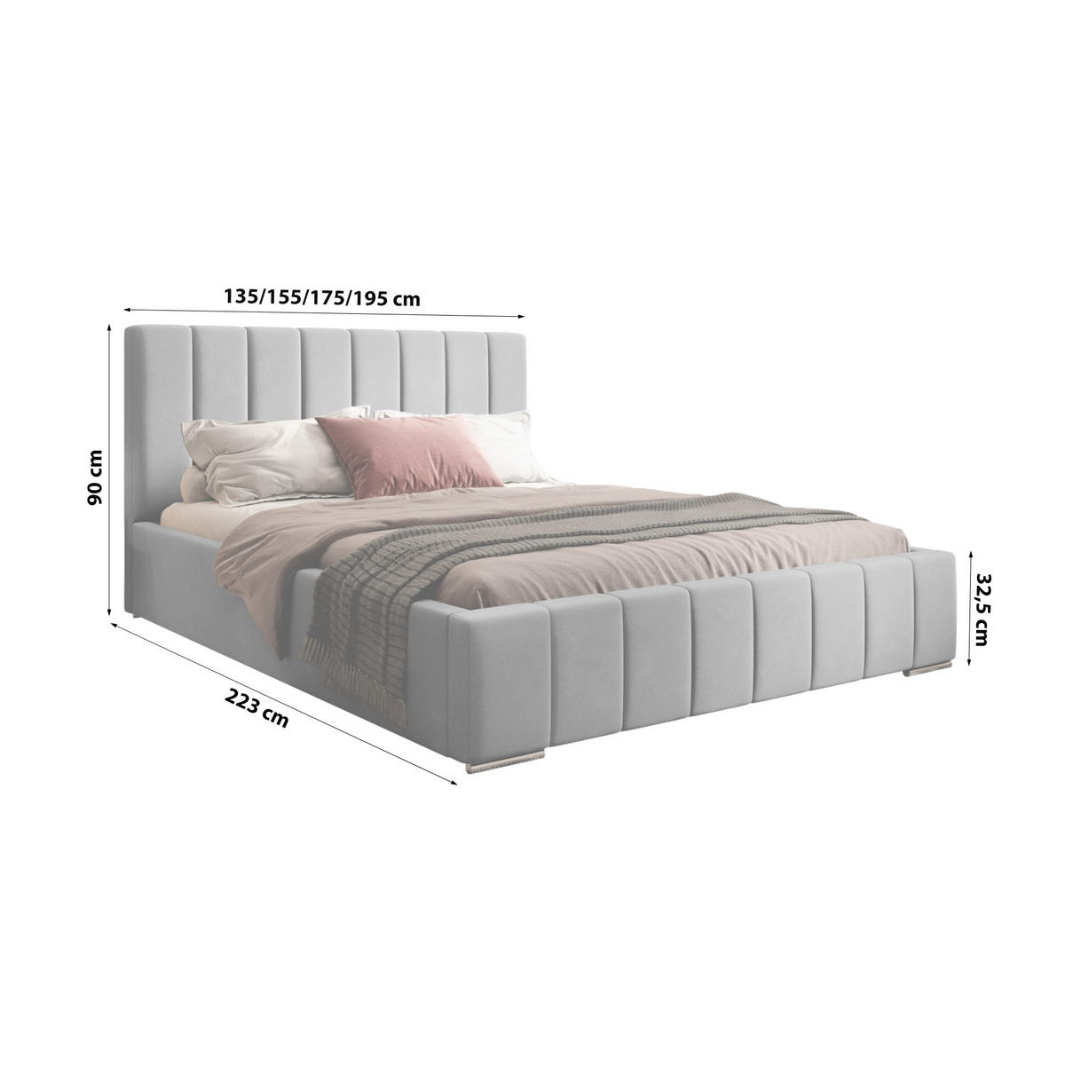POSTERBETT Doppelbett Belten Hellgrau 120x200 cm - Hellgrau, Textil (120/200cm) - Meblito