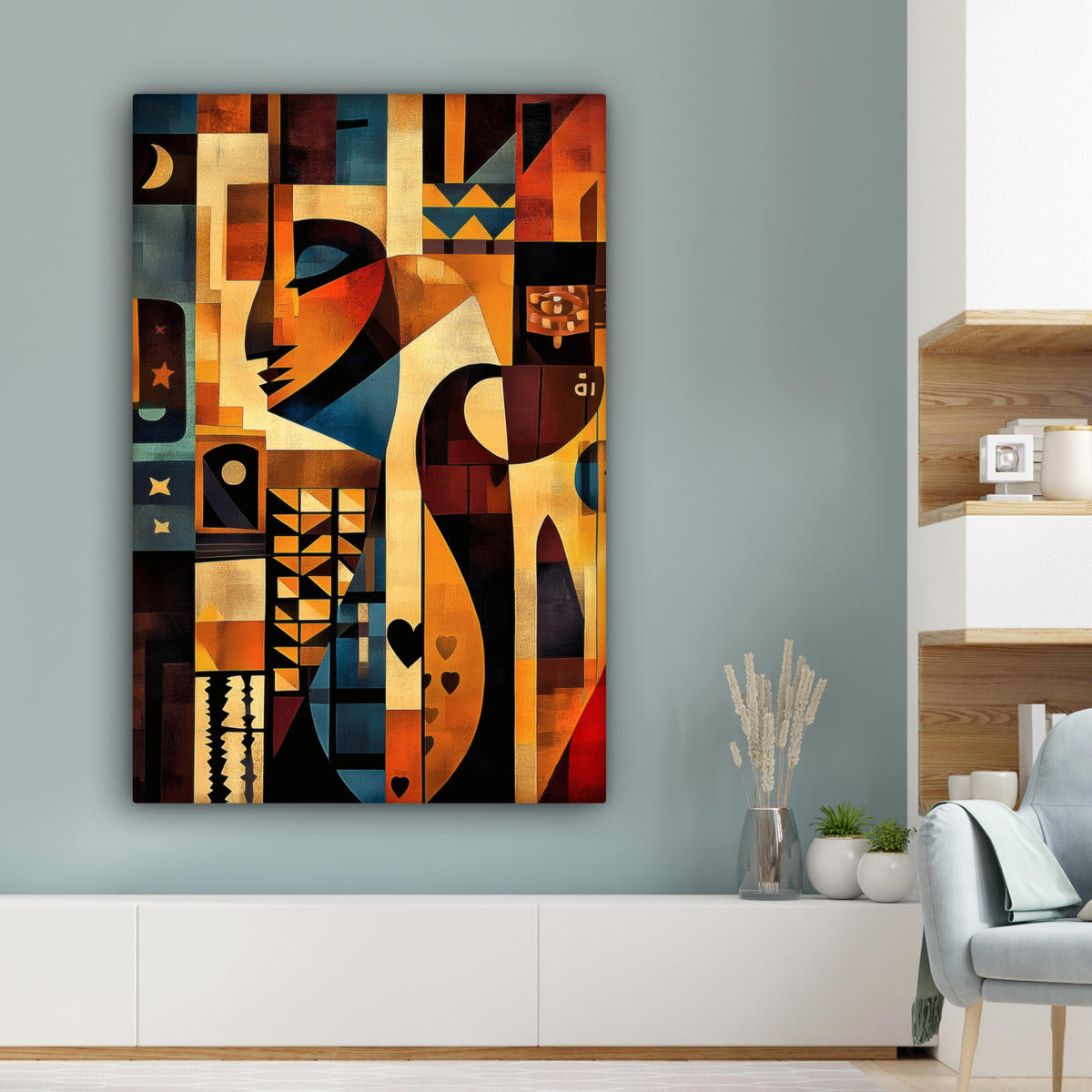 LEINWANDBILD Figuren - Abstrakt - Symbole 80x120 cm - Terracotta, Textil (80/120cm) - MuchoWow