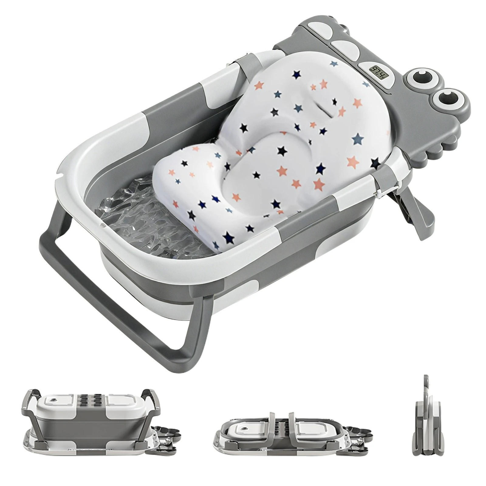 BABYBADEWANNE Faltbare mit Badekissen, Sitz & Thermometer, Grau - Grau, Kunststoff (68/41cm) - Kaket