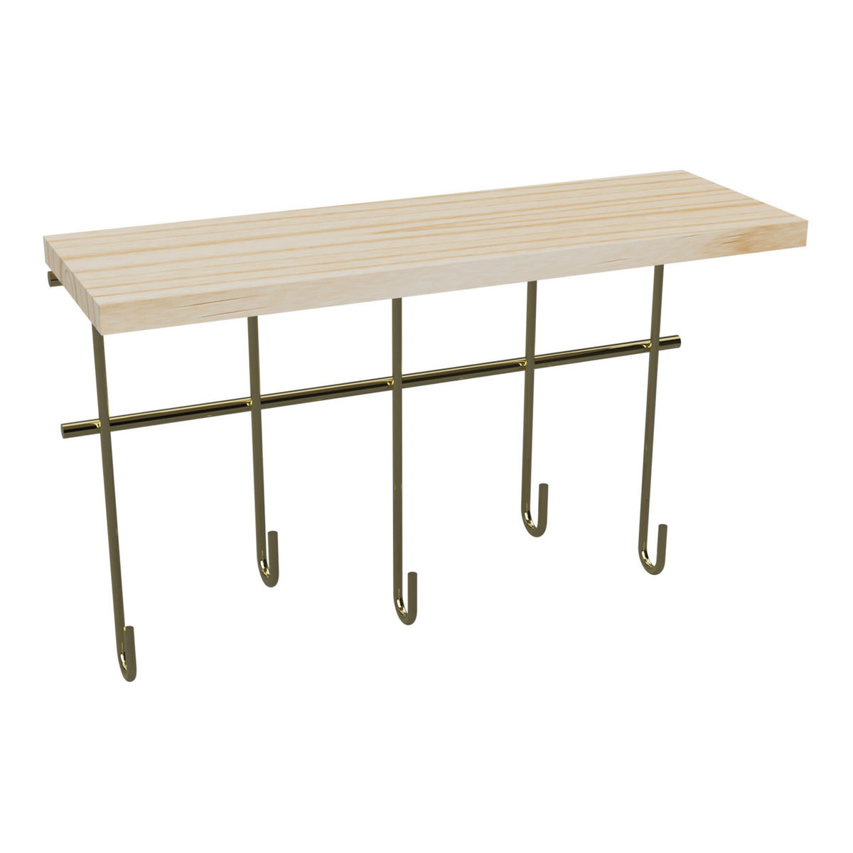 POLIČKA NA KLÍČE Parikkala - přírodní/zlatá, kov/dřevo (27/20/10cm) - [en.casa]