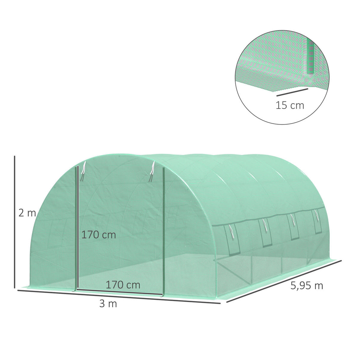 FOLIENGEWÄCHSHAUS, Grün, PE, Stahl - Grün, Kunststoff (300/200/595cm) - Outsunny