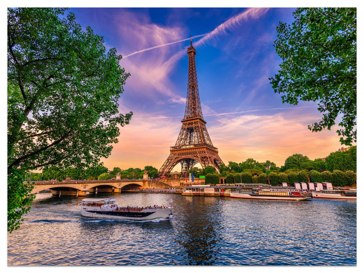 FOTOTAPETE Eiffelturm Paris Architektur 3D 500x350 - Blau/Gelb, Papier (500/350cm) - Muralo