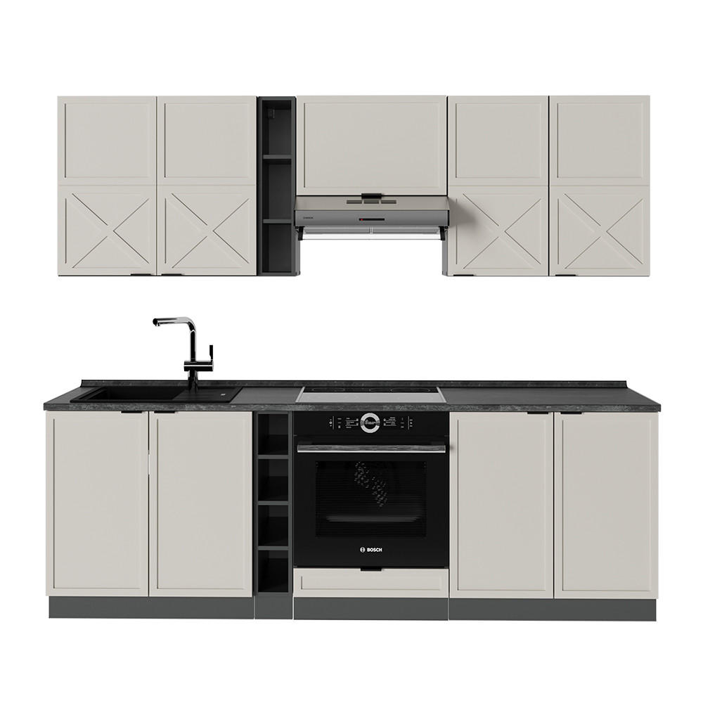 KÜCHENZEILE Fame-Line GrauBeige/Anthrazit 235 cm, AP Anthrazit - Anthrazit/Grau, Holzwerkstoff (235/81.6/60cm) - Vicco