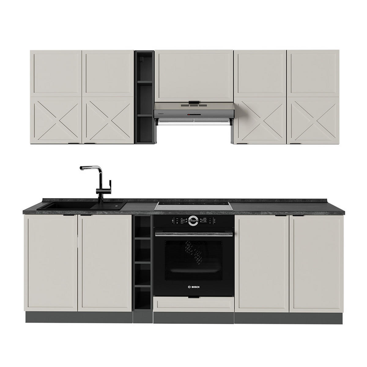 KÜCHENZEILE Fame-Line GrauBeige/Anthrazit 235 cm ohne AP - Anthrazit/Grau, Holzwerkstoff (235/81.6/46cm) - Vicco