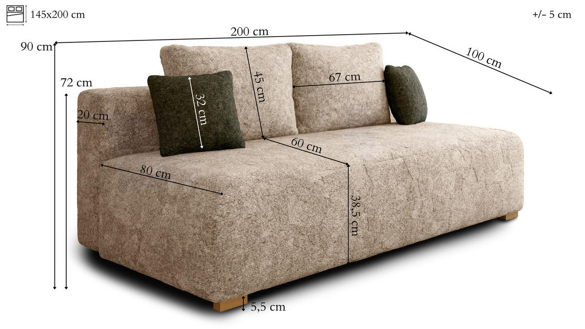SCHLAFSOFA - Polstersofa aus Bouclé - Dunkelblau (Arena 22 + Arena 17 Kissen) - Hellgrau/Dunkelblau, Holzwerkstoff (200/90/100cm) - Möblo