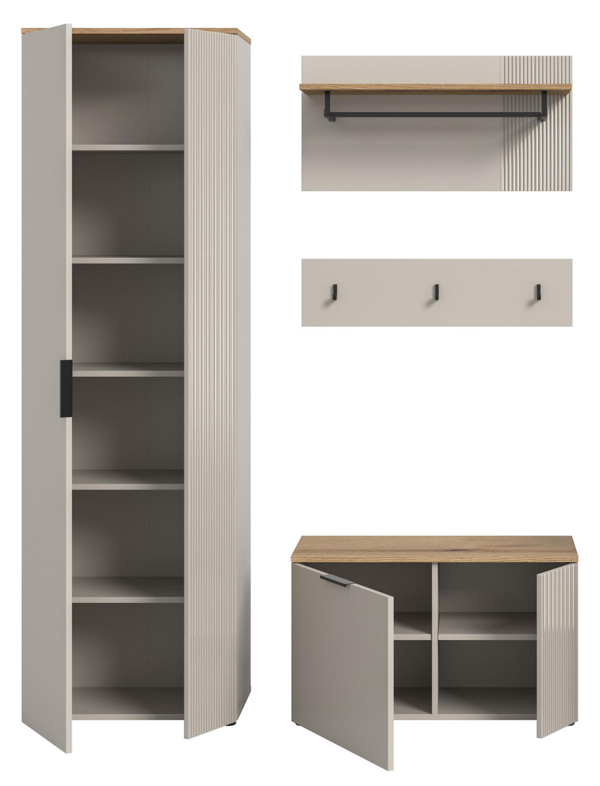 GARDEROBEN-SET 4-teilig Kaschmir Sand, Evoke Eiche, Flurmöbel 155 x 190 cm, Skid - Kaschmir/Eichefarben, Holzwerkstoff/Kunststoff (155/190/36cm) - Inn.Furn